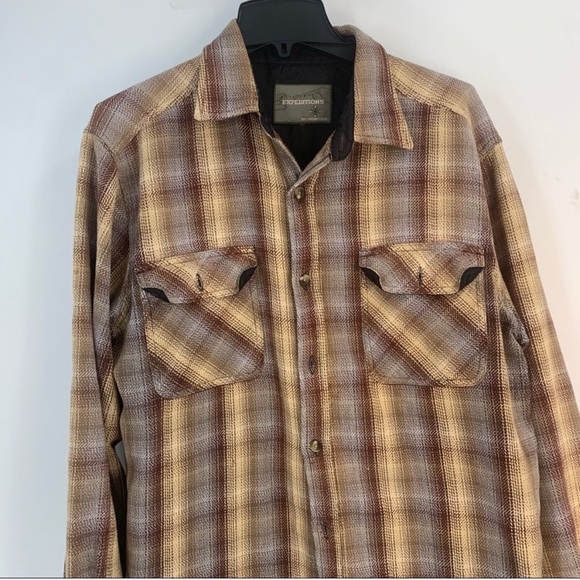 Wrangler Expeditions Men's Brown and Yellow Soft Flannel Button Down Shirt - Picture 2 of 12